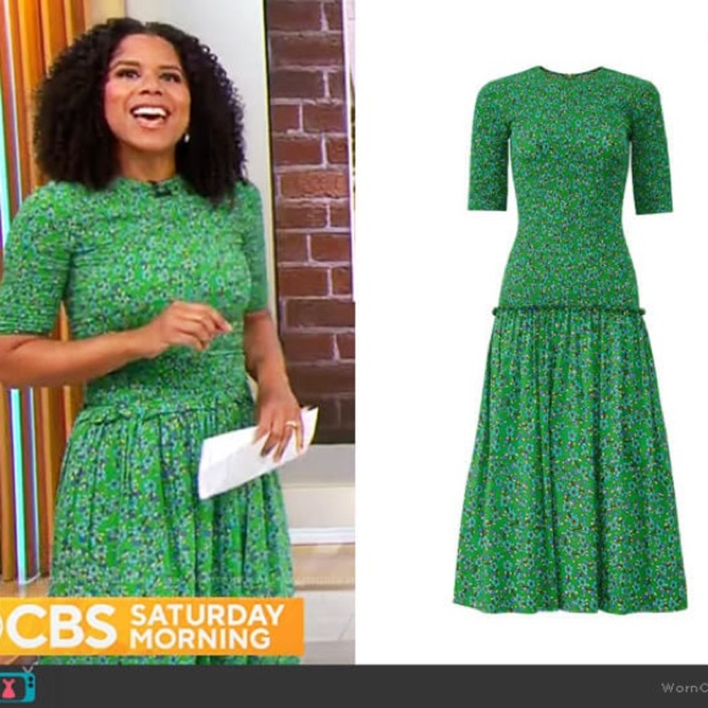 RHODE Green Floral Midi Dress
